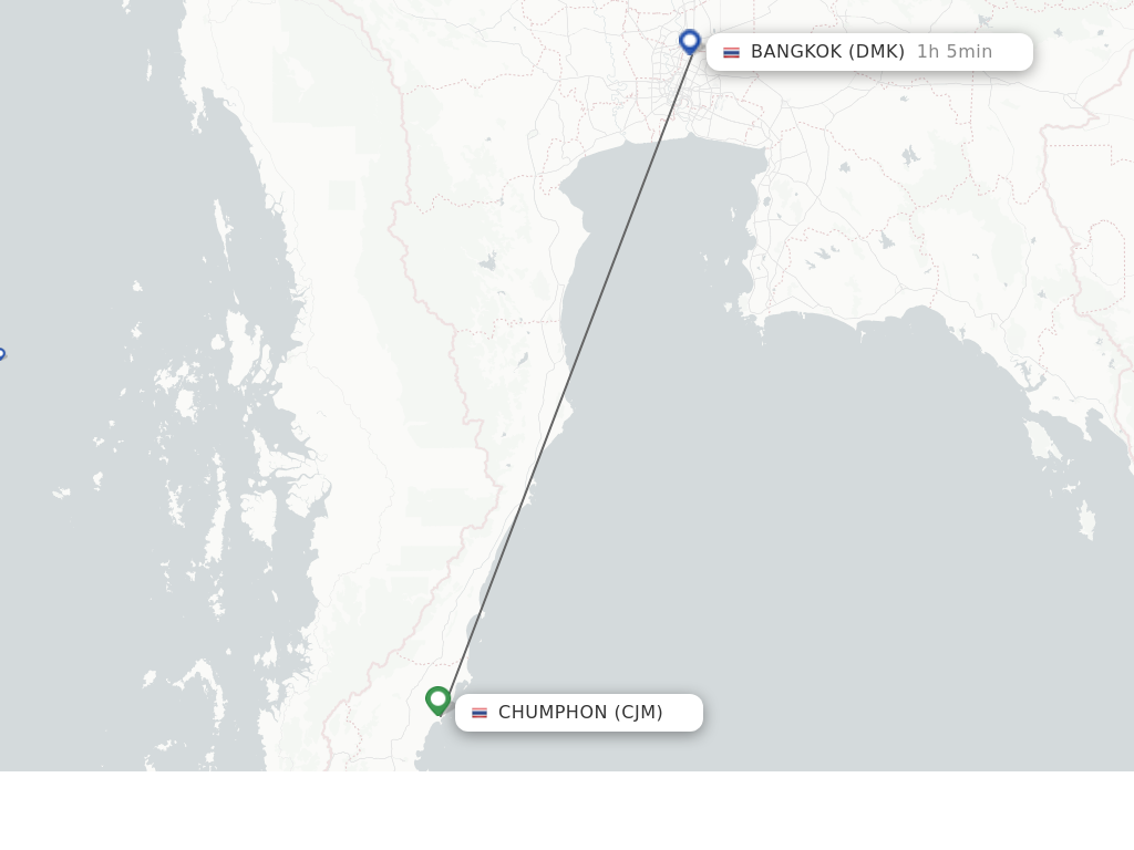 Flights from Chumphon to Bangkok route map