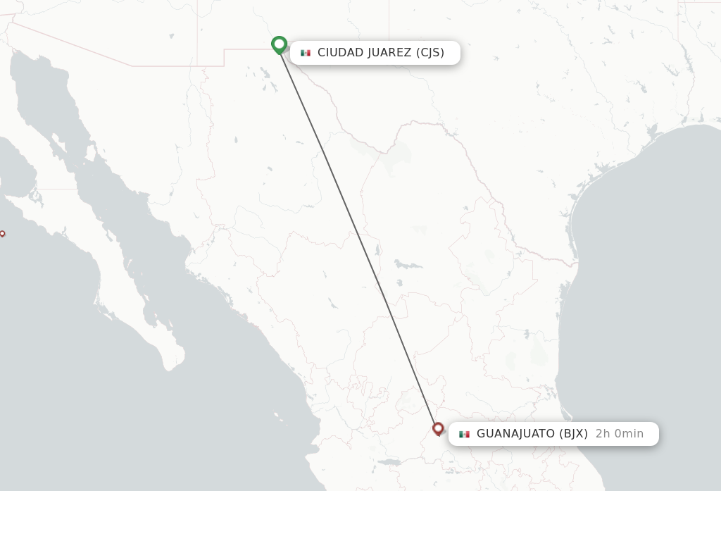 Flights from Ciudad Juarez to Guanajuato route map