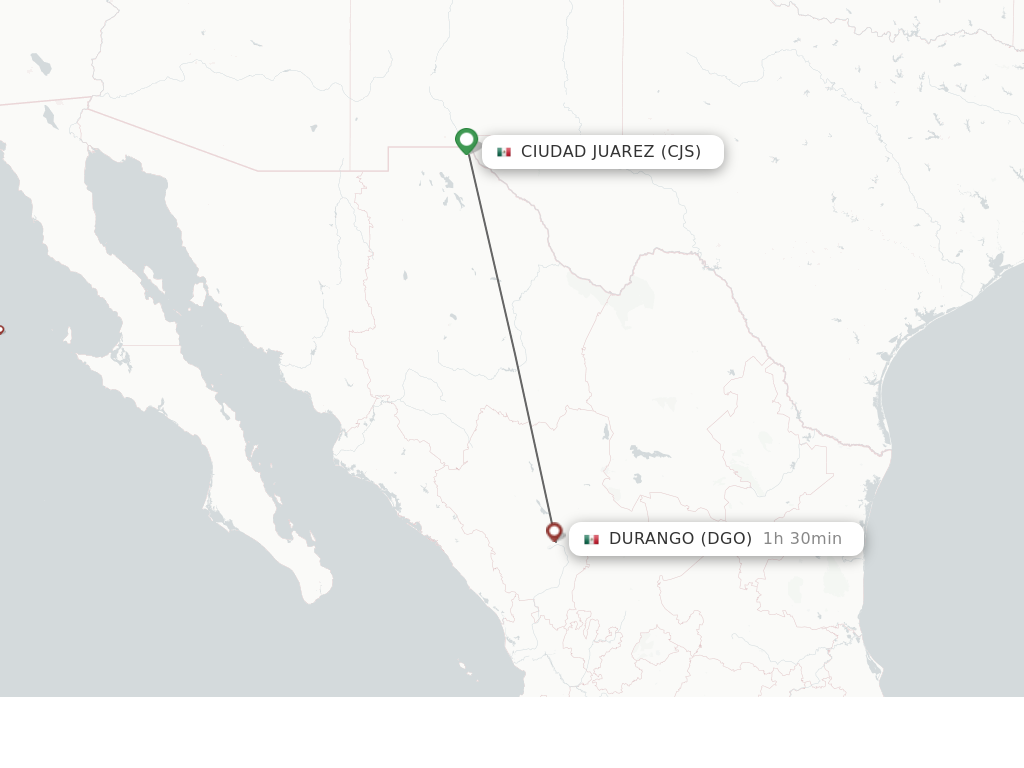 Flights from Ciudad Juarez to Durango route map