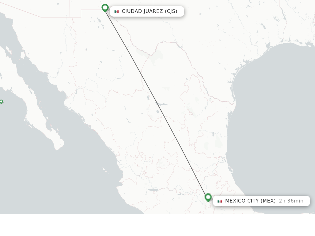 Flights from Ciudad Juarez to Mexico City route map