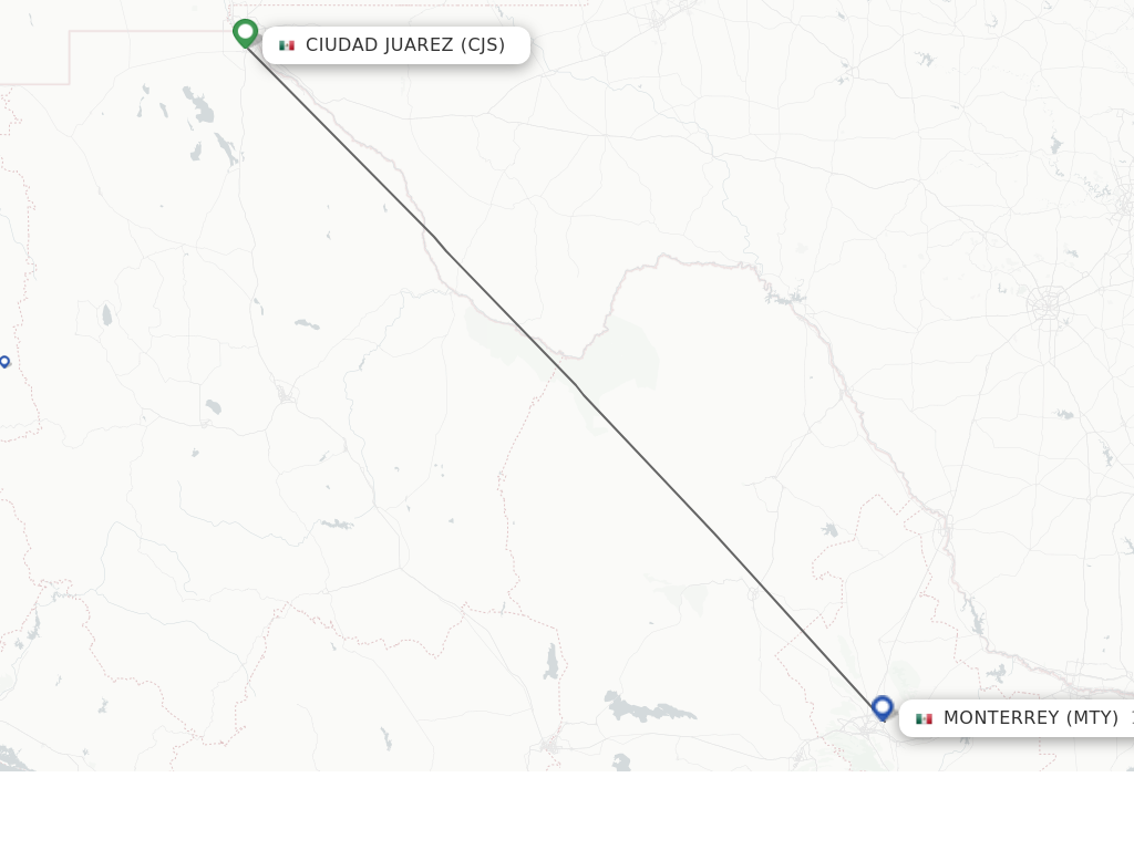 Flights from Ciudad Juarez to Monterrey route map