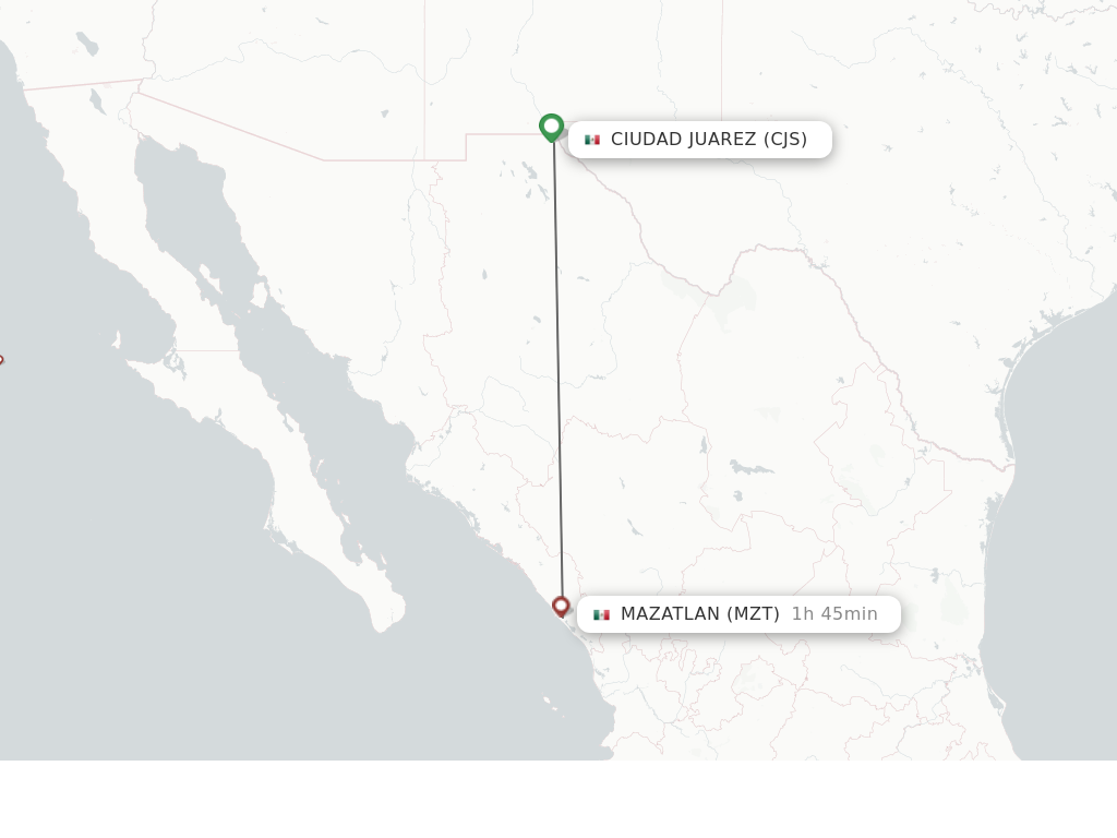 Flights from Ciudad Juarez to Mazatlan route map