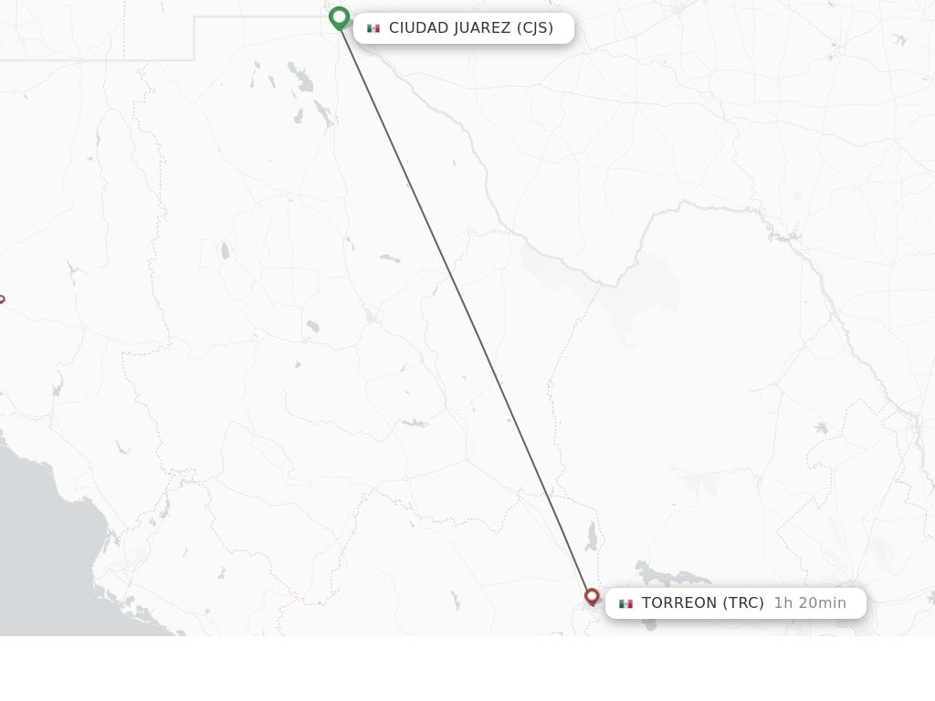 Flights from Ciudad Juarez to Torreon route map