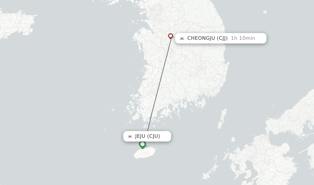 Flights from Jeju to Cheongju route map