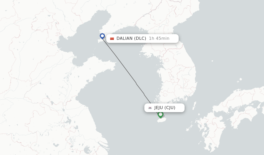Flights from Dalian to Jeju route map