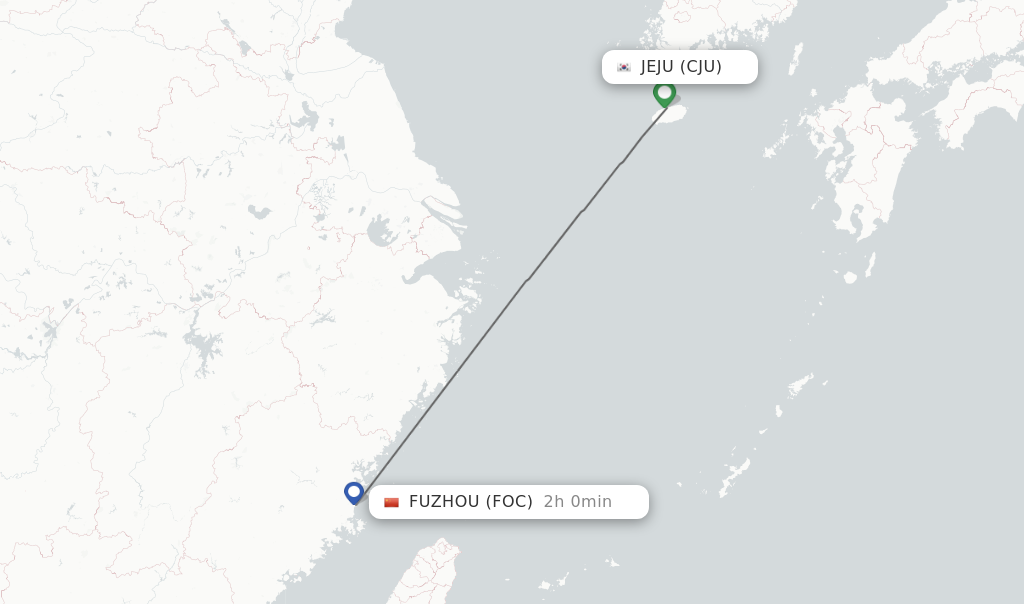 Flights from Jeju to Fuzhou route map