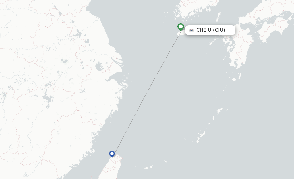 Route map with flights from Jeju with Tigerair Taiwan
