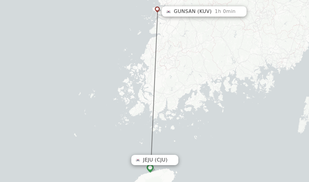 Flights from Jeju to Gunsan route map