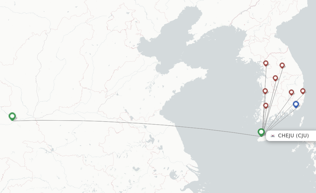 Route map with flights from Jeju with Jin Air
