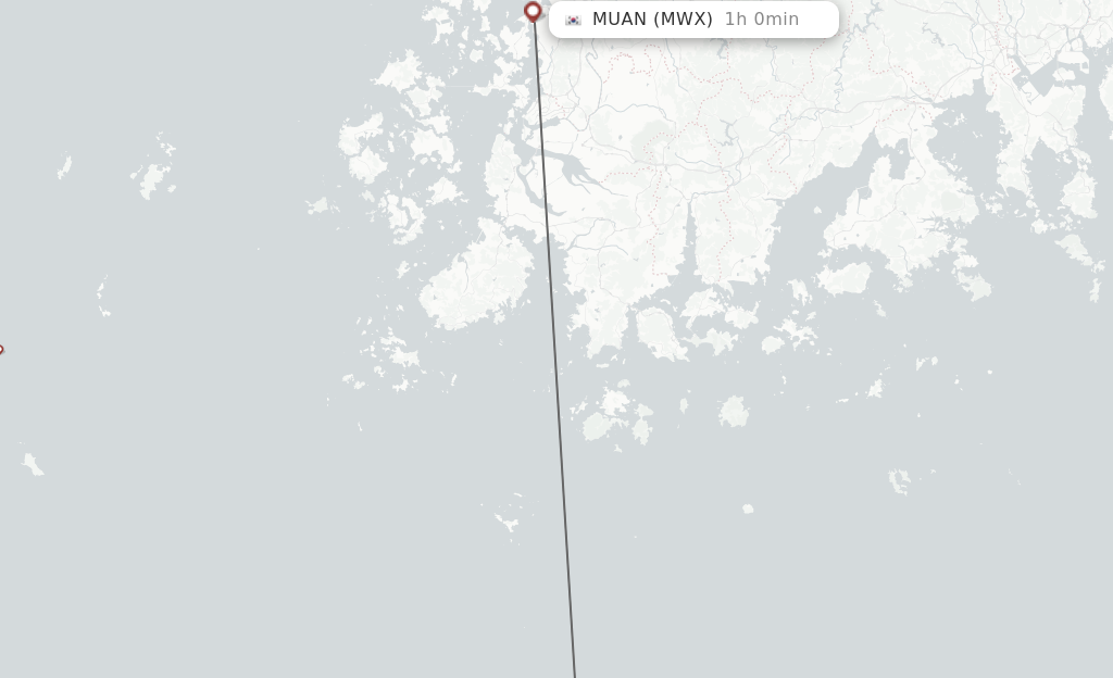 Flights from Jeju to Gwangju route map
