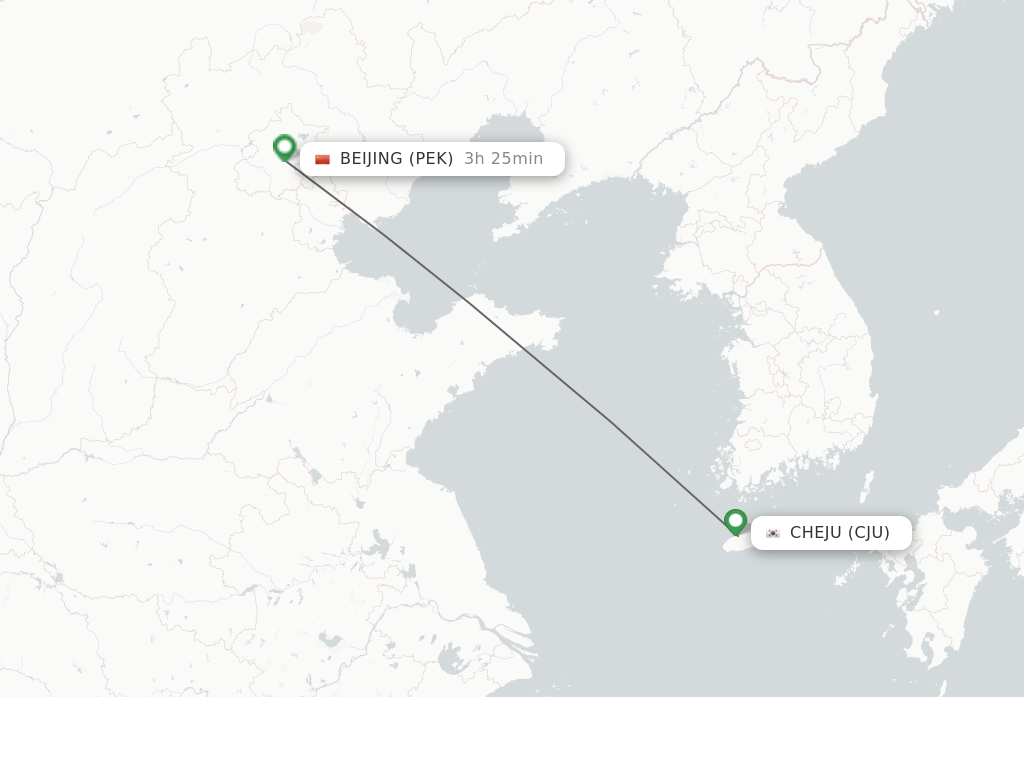 Flights from Jeju to Beijing route map