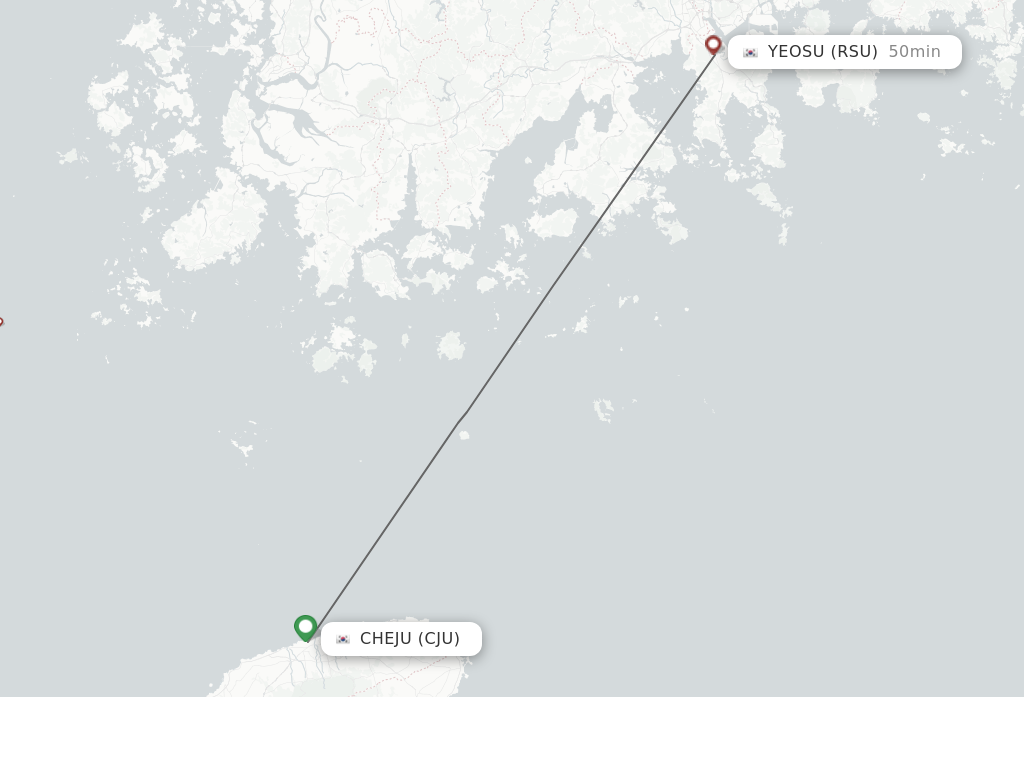 Flights from Jeju to Yeosu route map