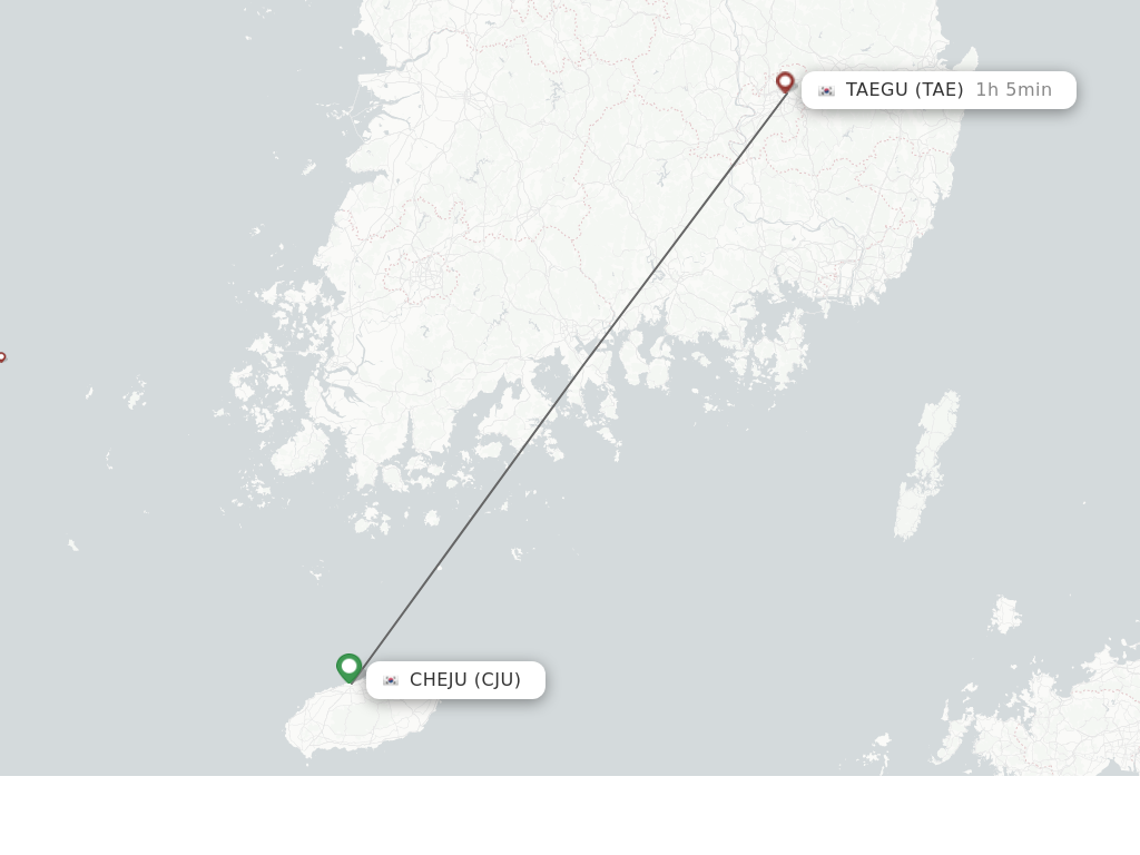Flights from Jeju to Daegu route map