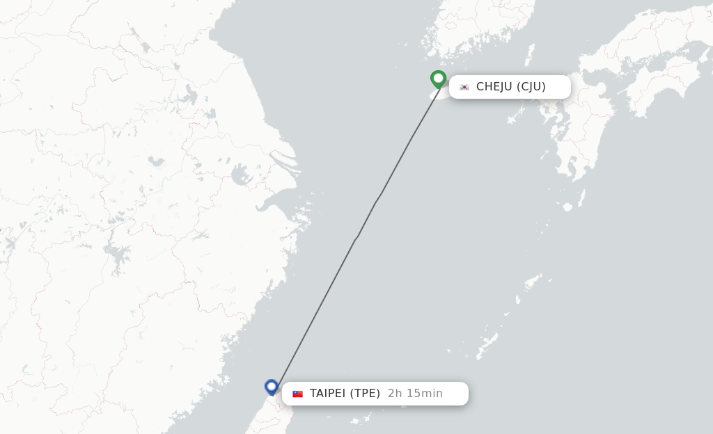 Flights from Jeju to Taipei route map