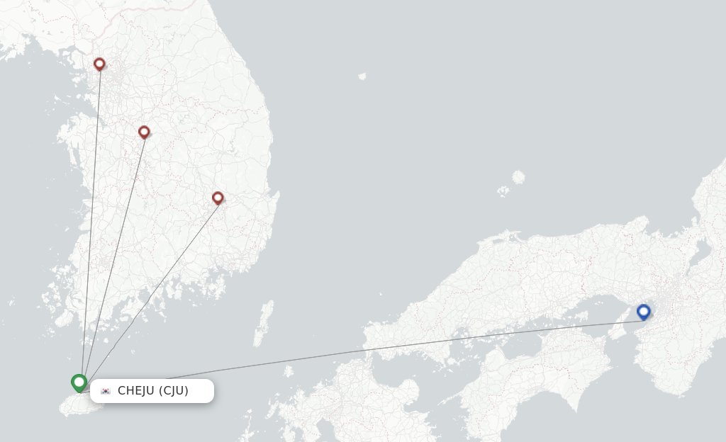 Route map with flights from Jeju with T´Way Air