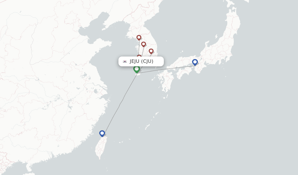 Route map with flights from Jeju with T´Way Air