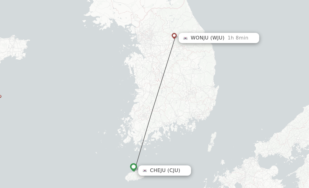 Flights from Jeju to Wonju route map