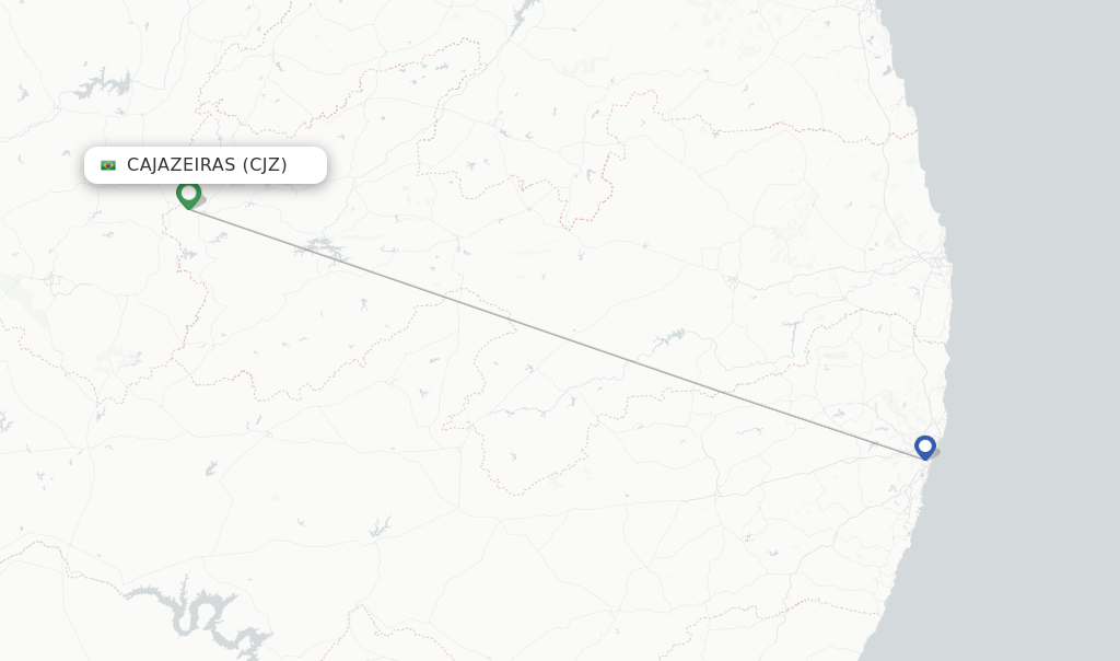Route map with flights from Cajazeiras with Azul