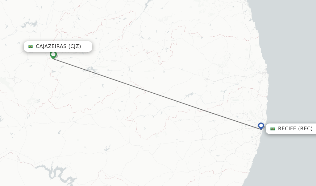 Flights from Recife to Cajazeiras route map