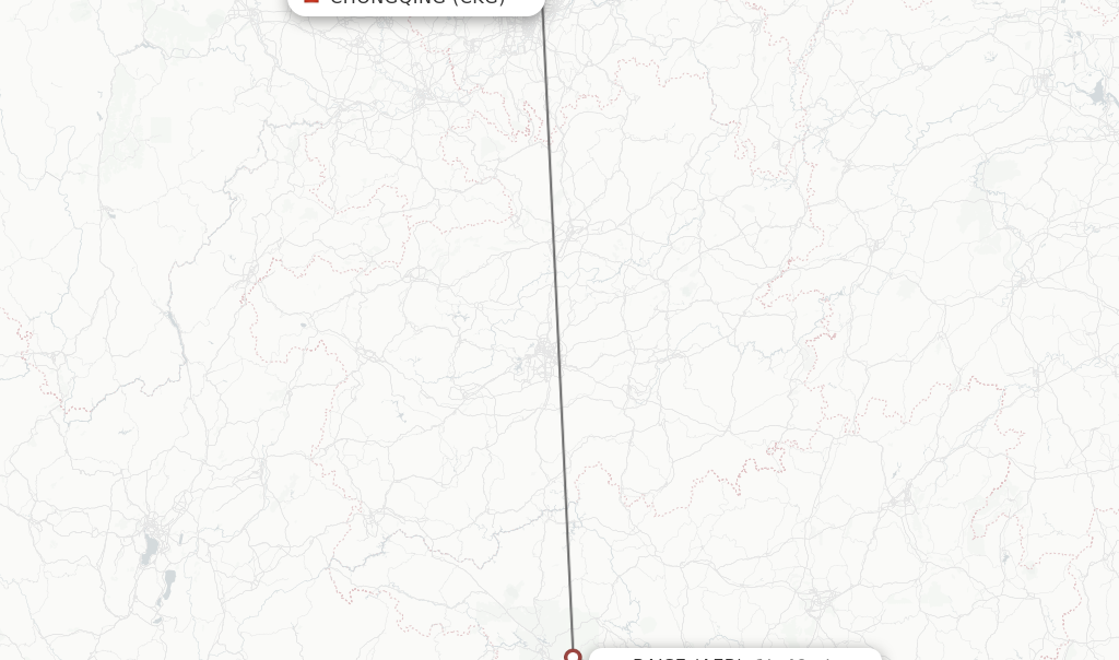 Flights from Chongqing to Baise route map
