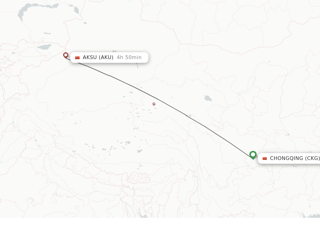 Flights from Chongqing to Aksu route map