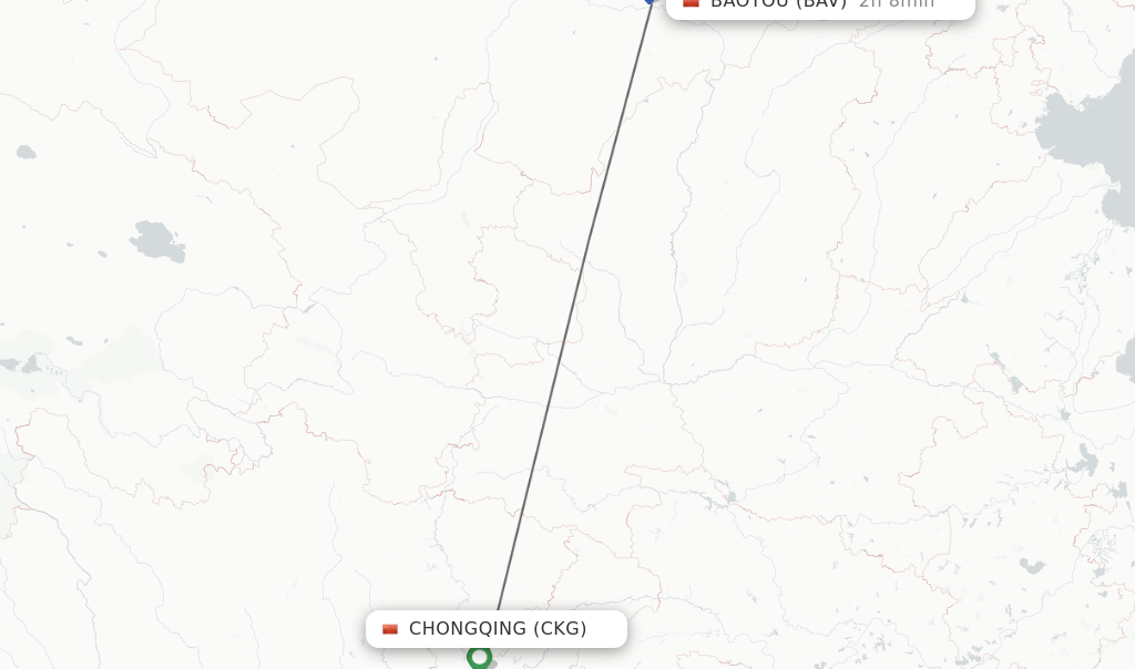 Flights from Chongqing to Baotou route map