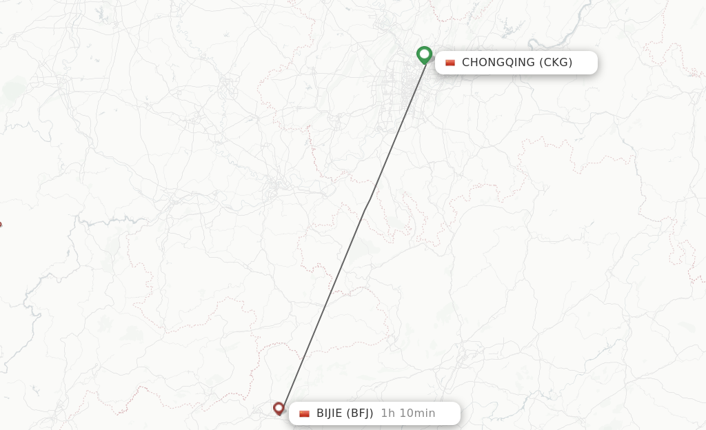 Flights from Chongqing to Bijie route map