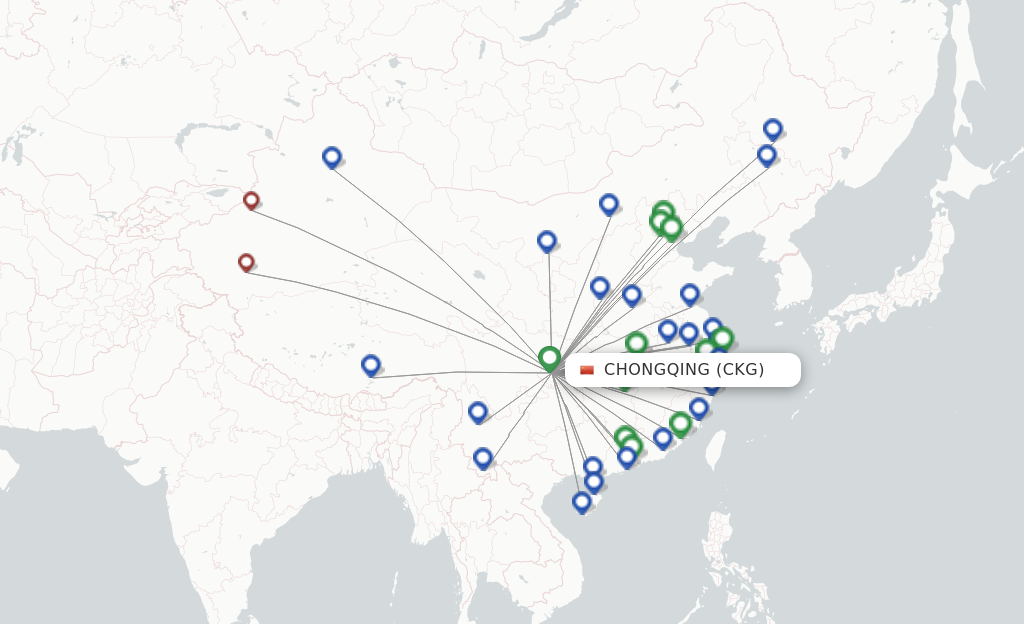 Route map with flights from Chongqing with Air China