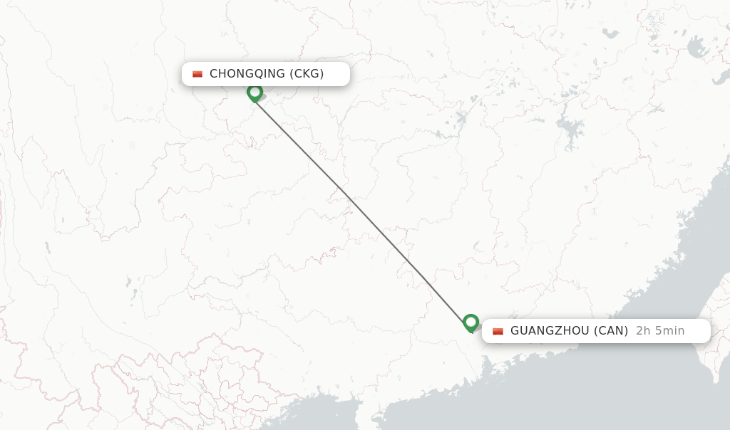 Flights from Chongqing to Guangzhou route map
