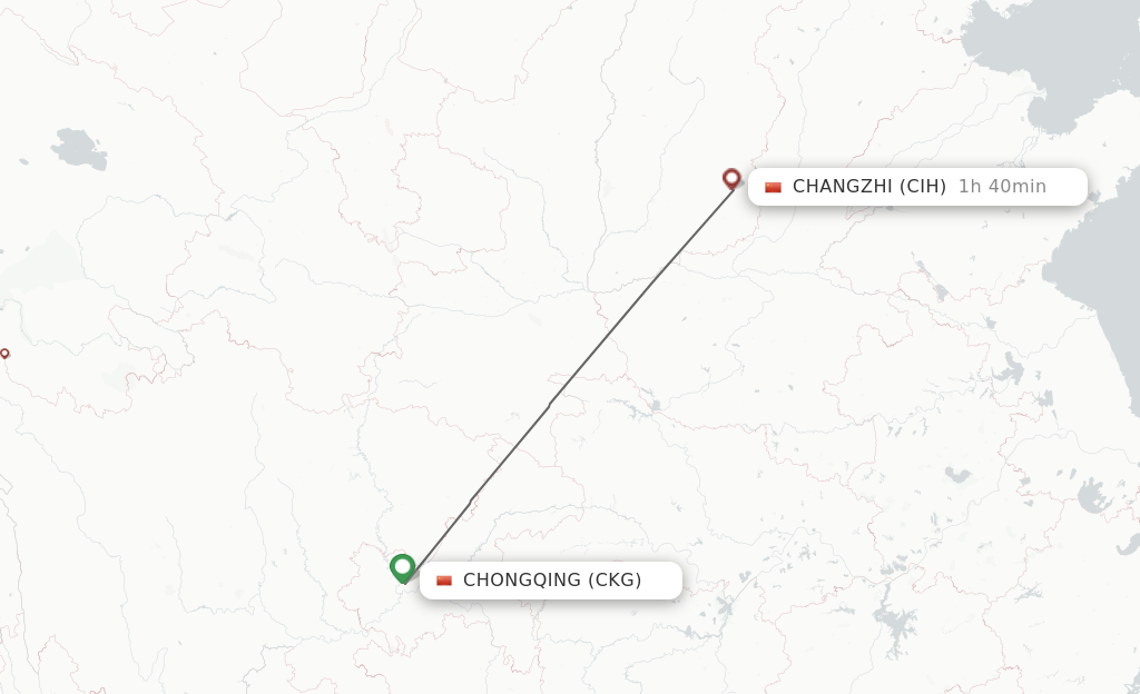 Flights from Chongqing to Changzhi route map