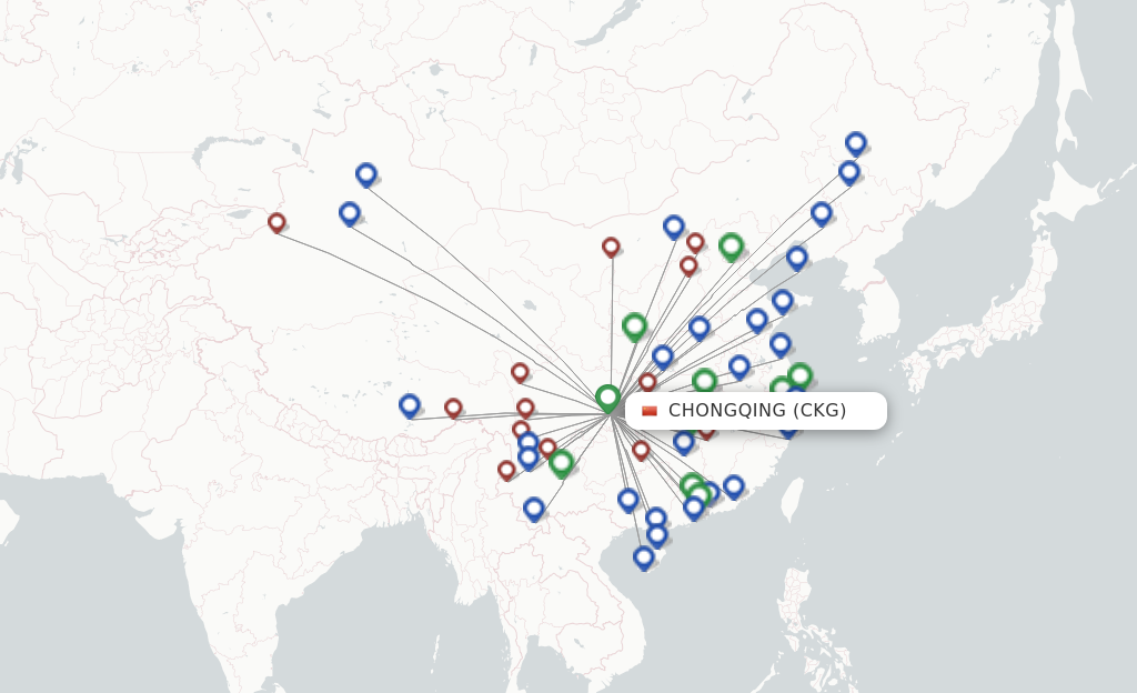 Route map with flights from Chongqing with China Southern Airlines