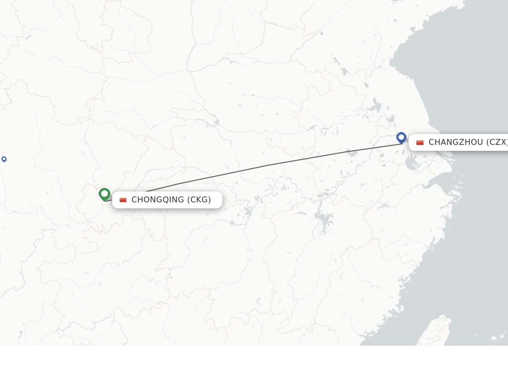 Flights from Chongqing to Changzhou route map