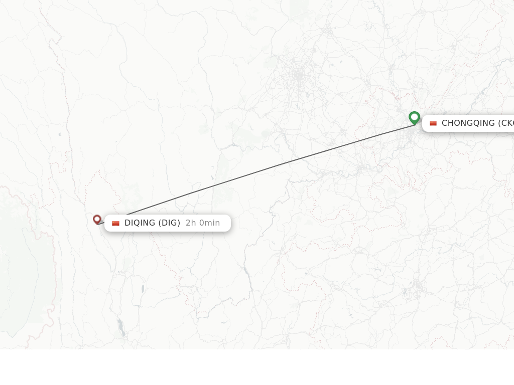 Flights from Chongqing to Diqing route map