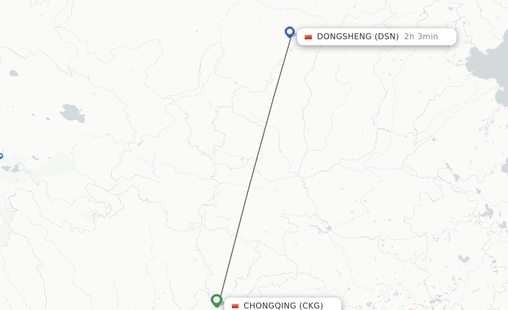 Flights from Chongqing to Dongsheng route map