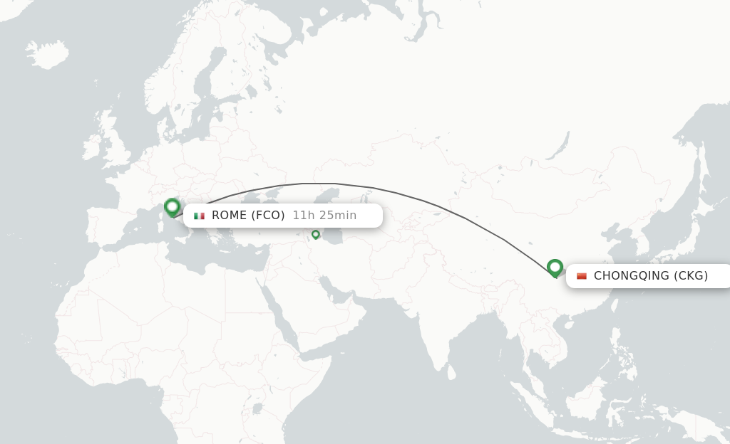 Flights from Chongqing to Rome route map