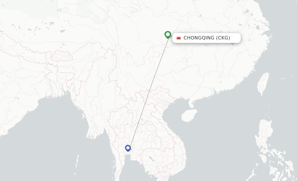 Route map with flights from Chongqing with Thai AirAsia