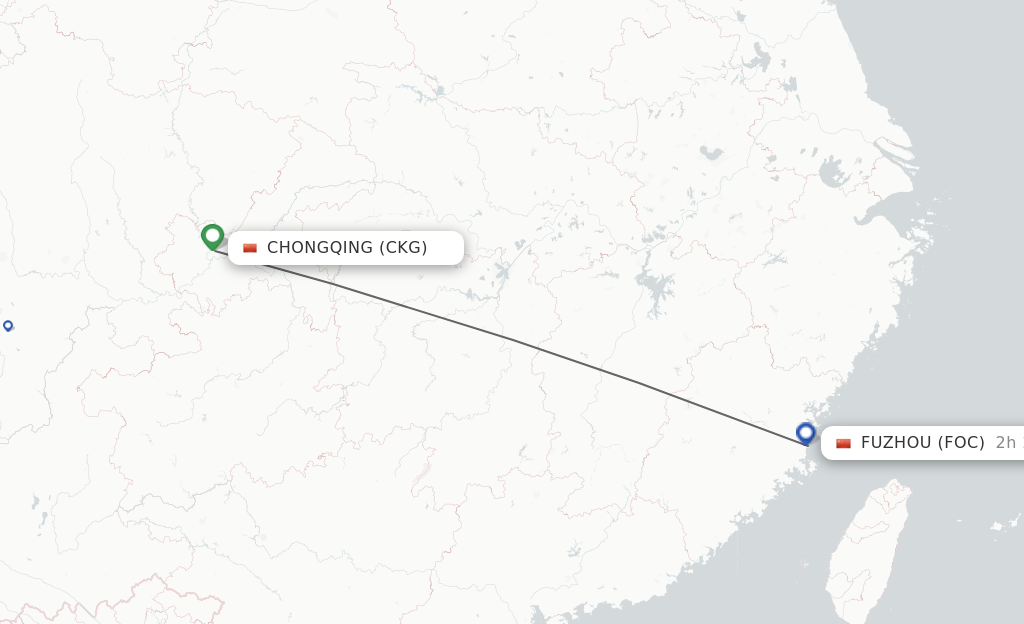 Flights from Chongqing to Fuzhou route map