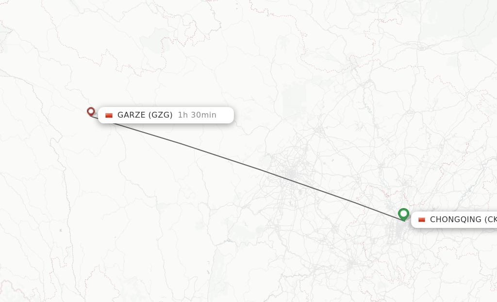 Flights from Chongqing to Ganzi route map