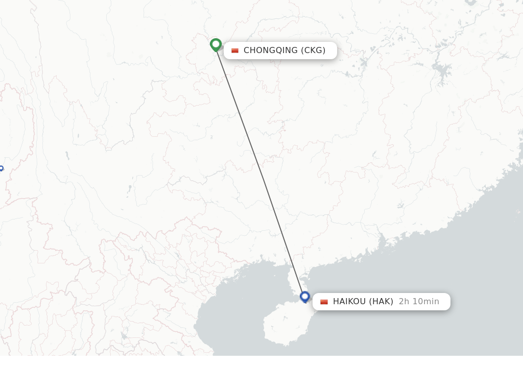 Flights from Chongqing to Haikou route map