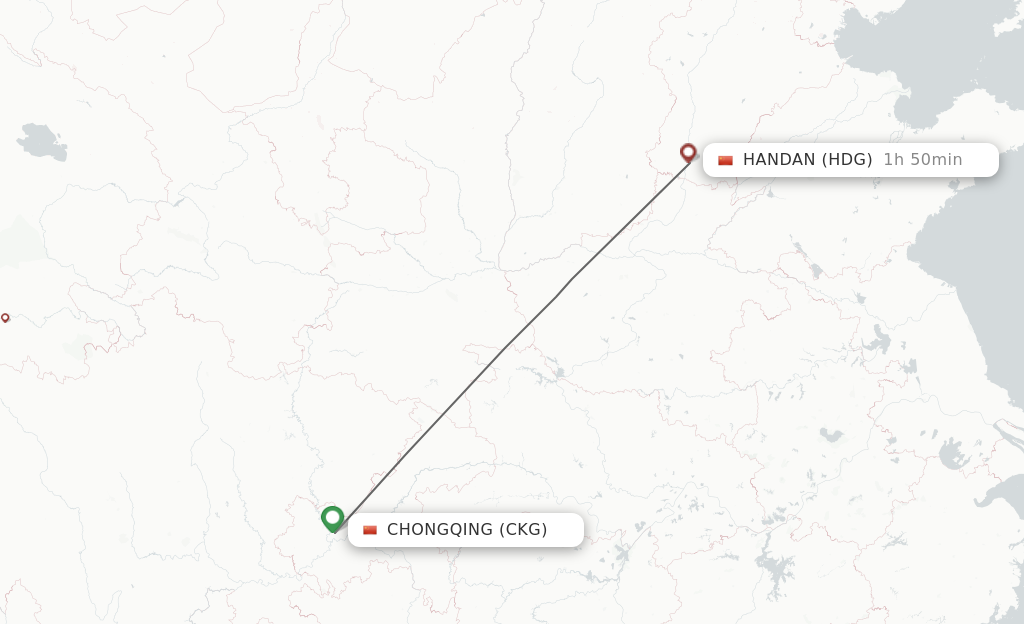 Flights from Chongqing to Handan route map