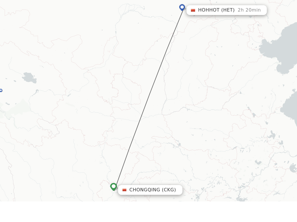 Flights from Chongqing to Hohhot route map