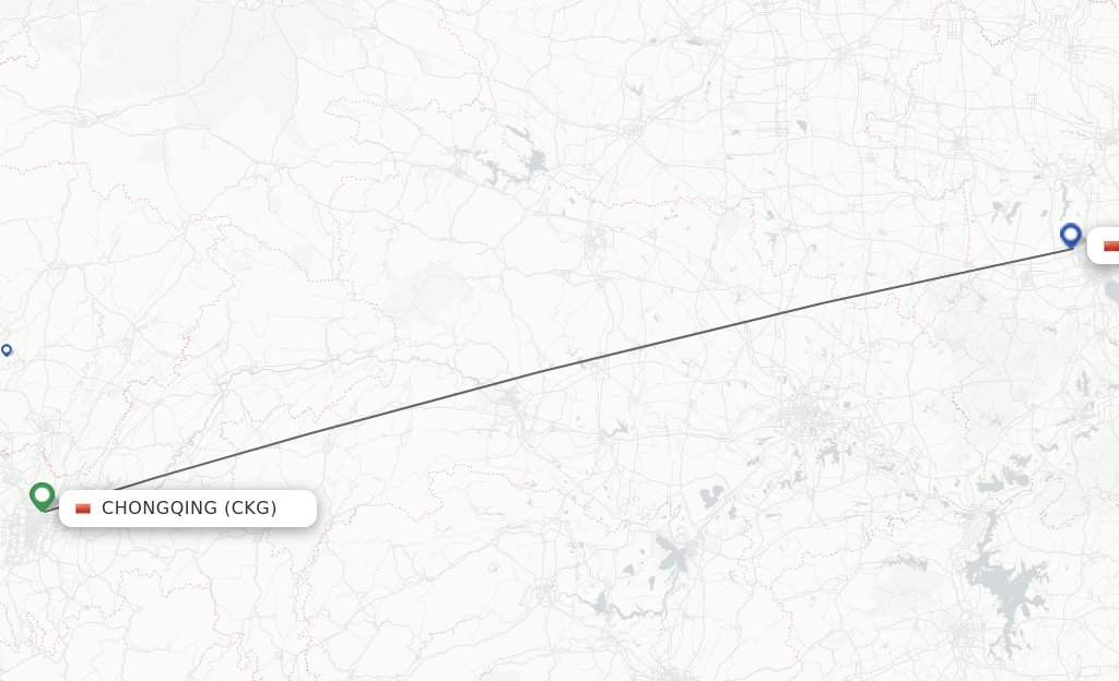 Flights from Chongqing to Hefei route map