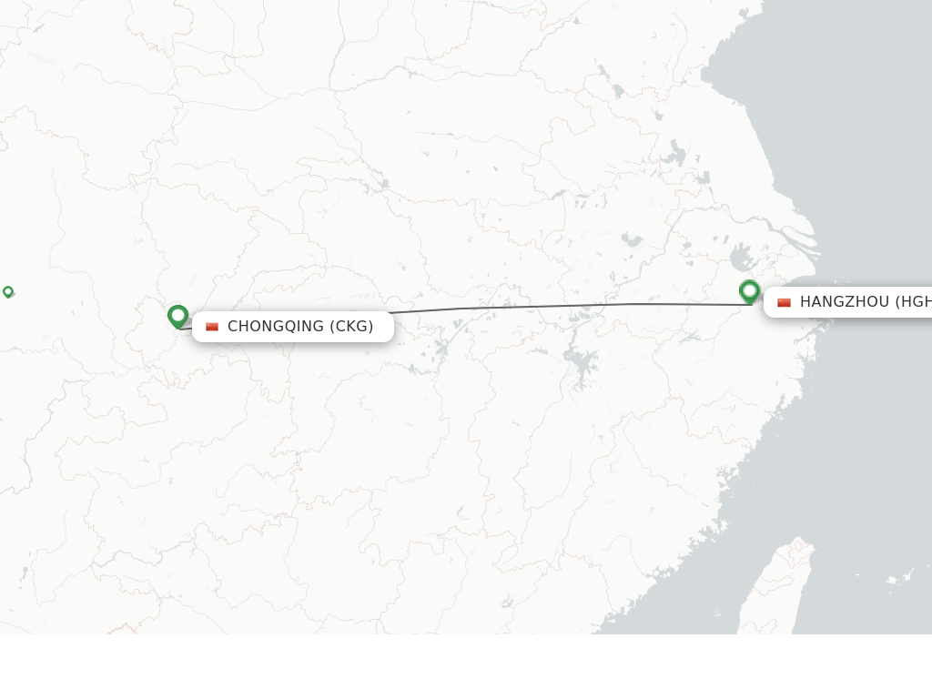 Flights from Chongqing to Hangzhou route map