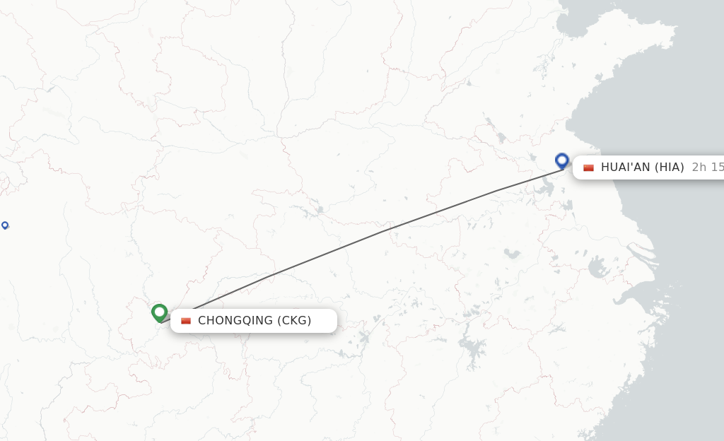 Flights from Chongqing to Huai'an route map