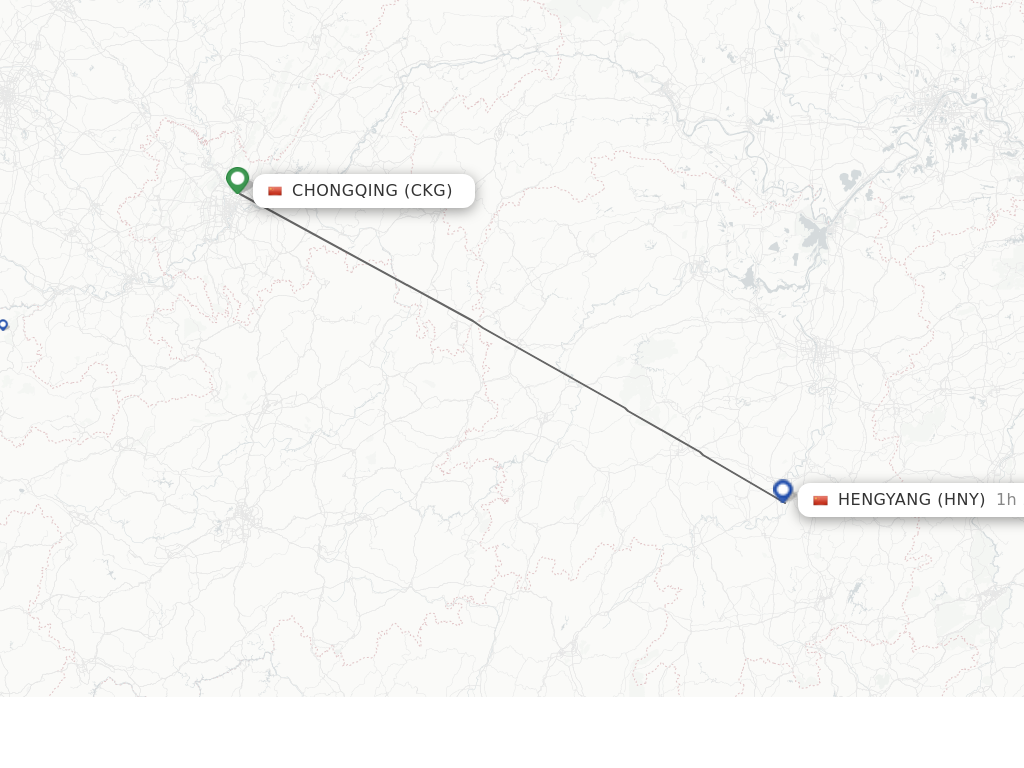 Flights from Chongqing to Hengyang route map