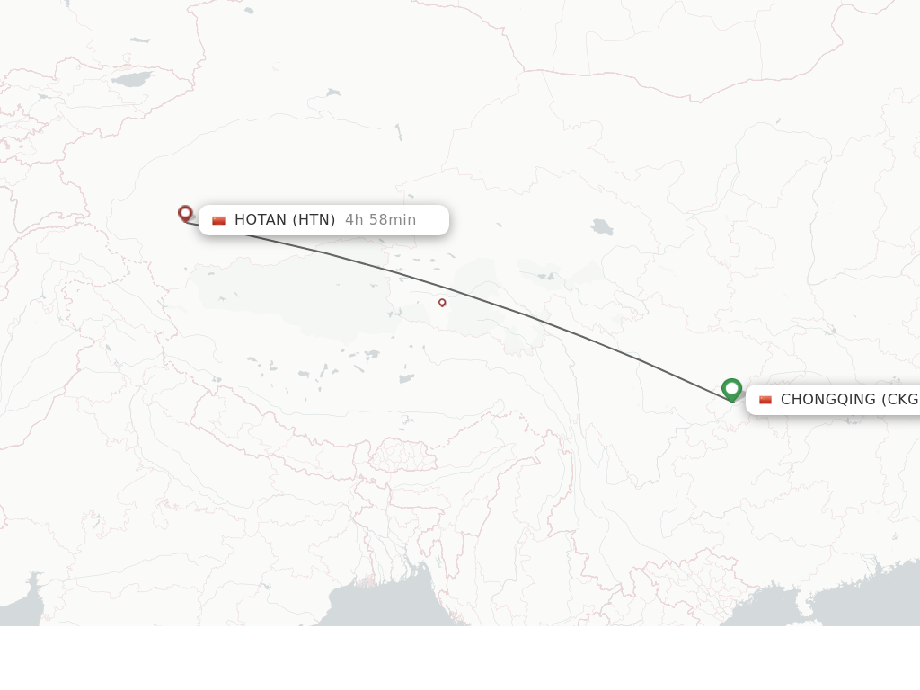 Flights from Chongqing to Hotan route map