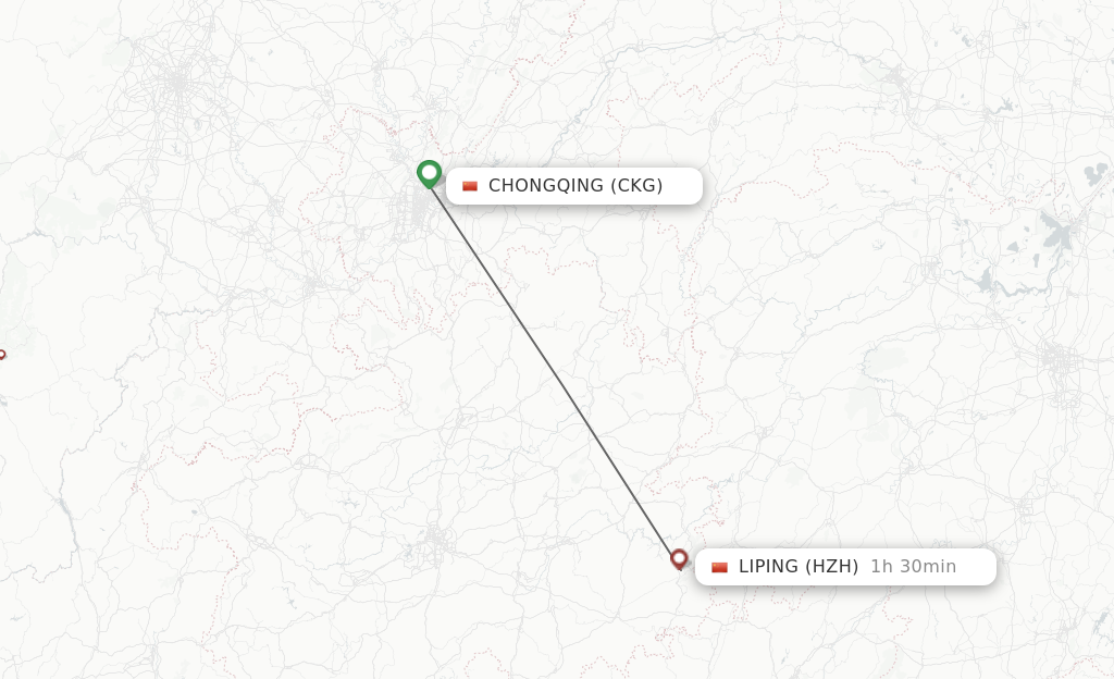 Flights from Chongqing to Liping route map