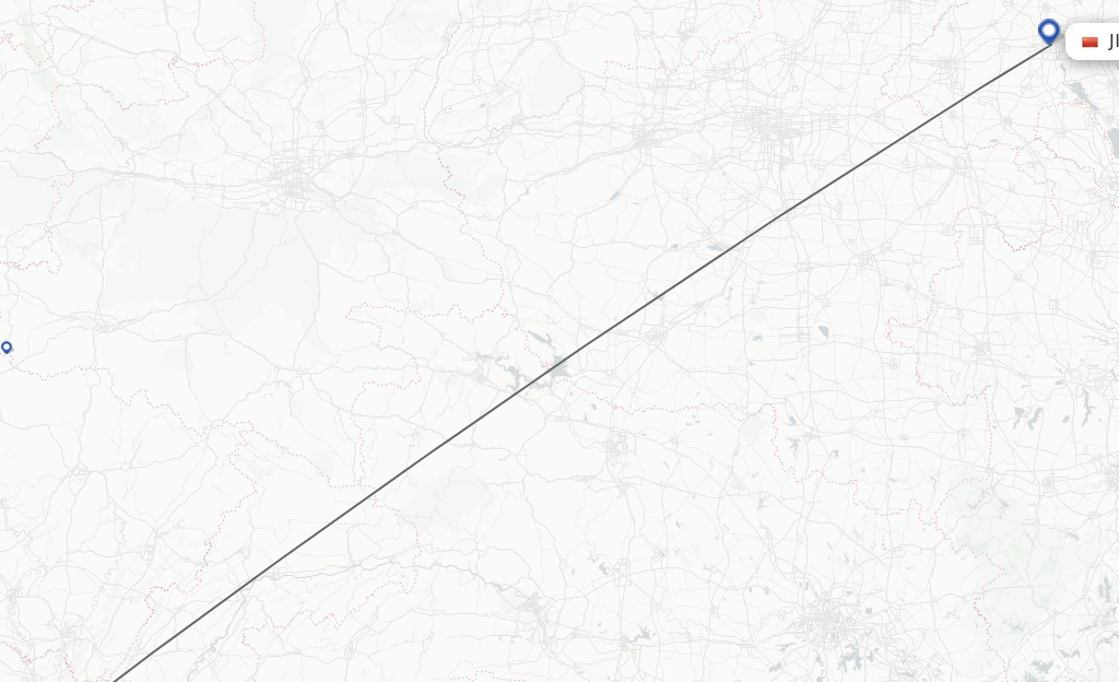 Flights from Chongqing to Jining route map