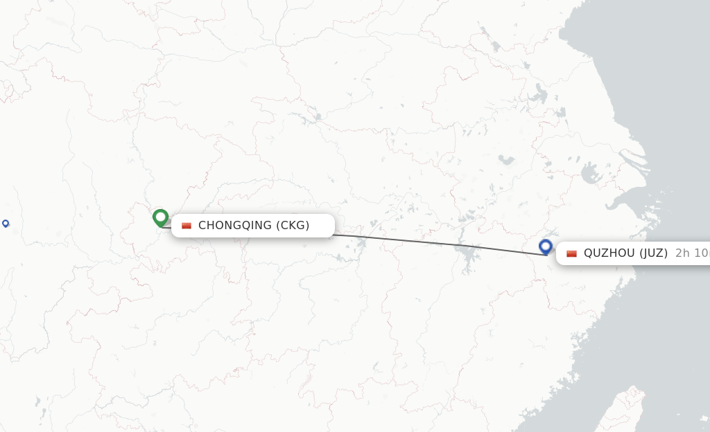 Flights from Chongqing to Quzhou, Zhejiang Province route map