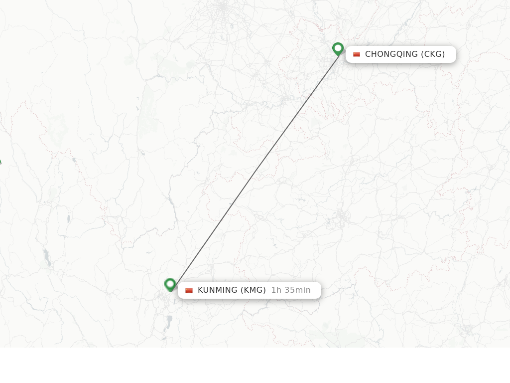 Flights from Chongqing to Kunming route map